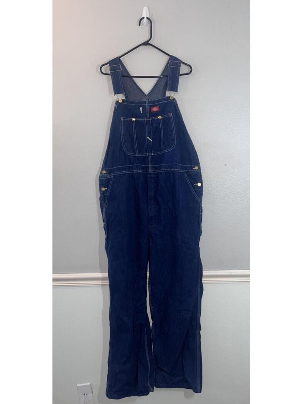 Dickies Overalls Mens 42X30 Dark Blue Denim Jeans Workwear Carpenter Hammer Loop